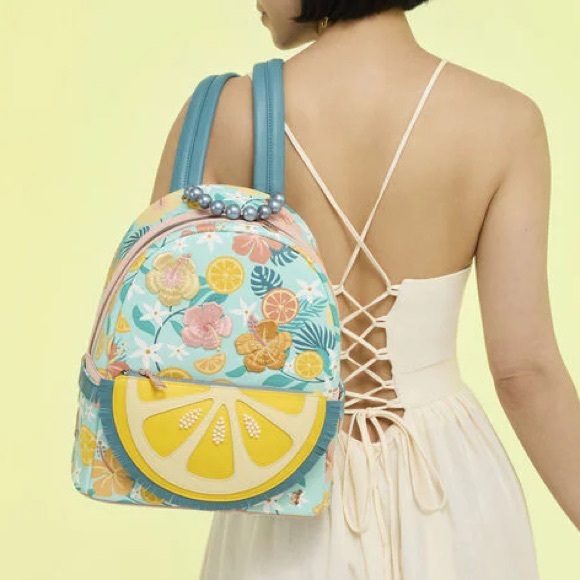 Loungefly Handbags - NWT Loungefly Floral Embroidered Citrus Lemon Accent Backpack - Blue